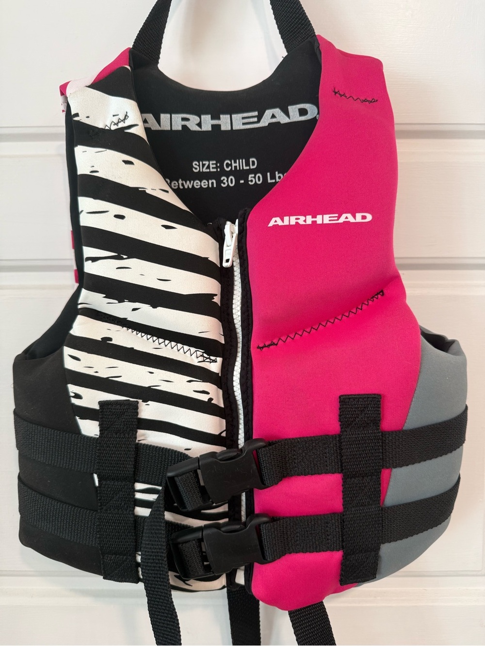 Airhead Child Life Jacket Pink Black Gray 30-50 lbs Youth Girls PFD Boating